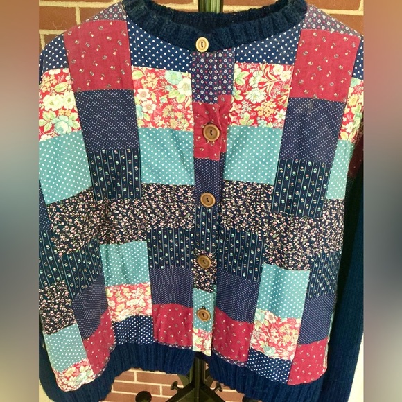 Vintage Handmade Patchwork Quilted Cardigan Cottagecore Boho Grandmacore - Picture 4 of 8